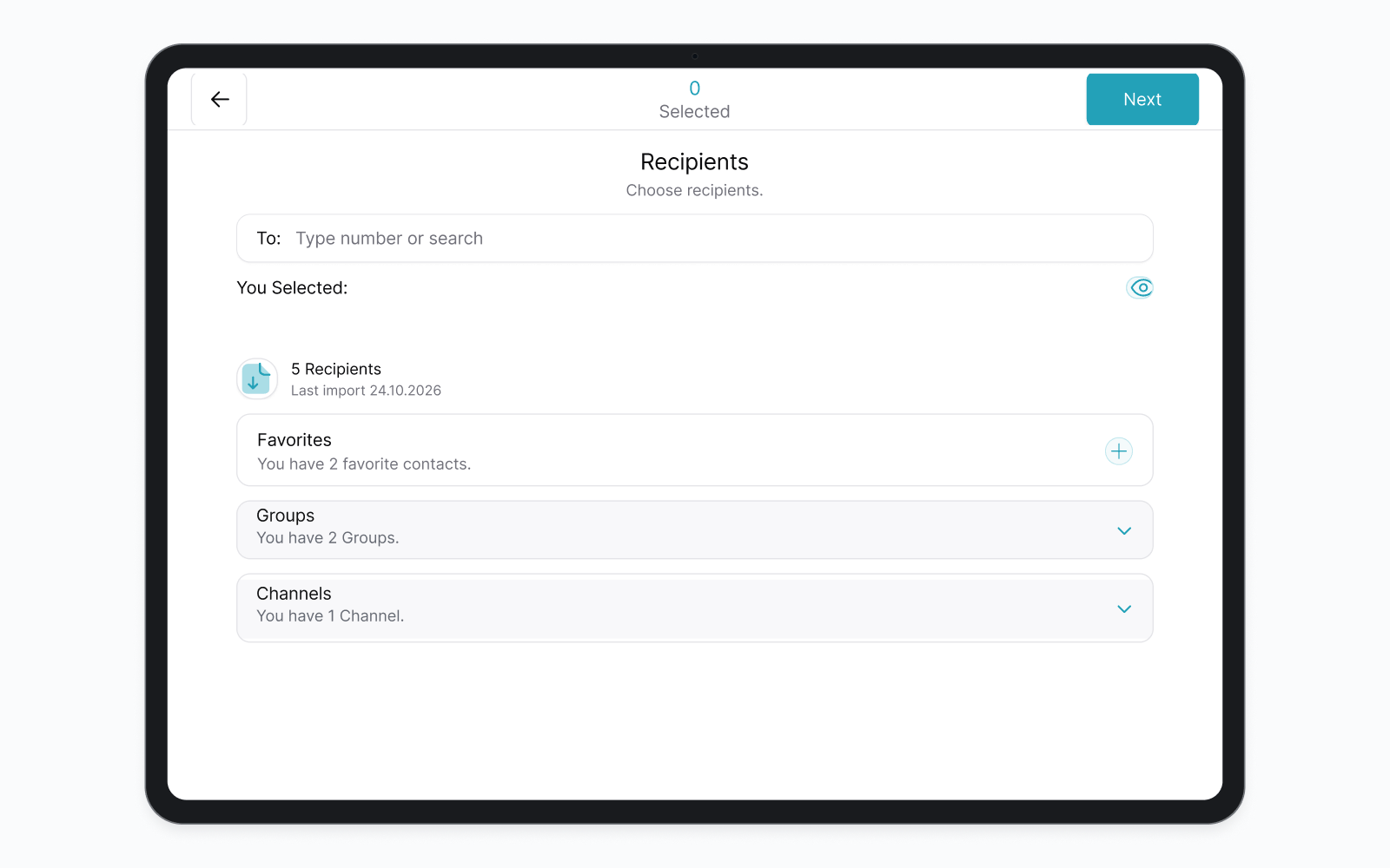 Illustrative walkthrough: open Groups, select Event Team, and check that the selected count is 1.